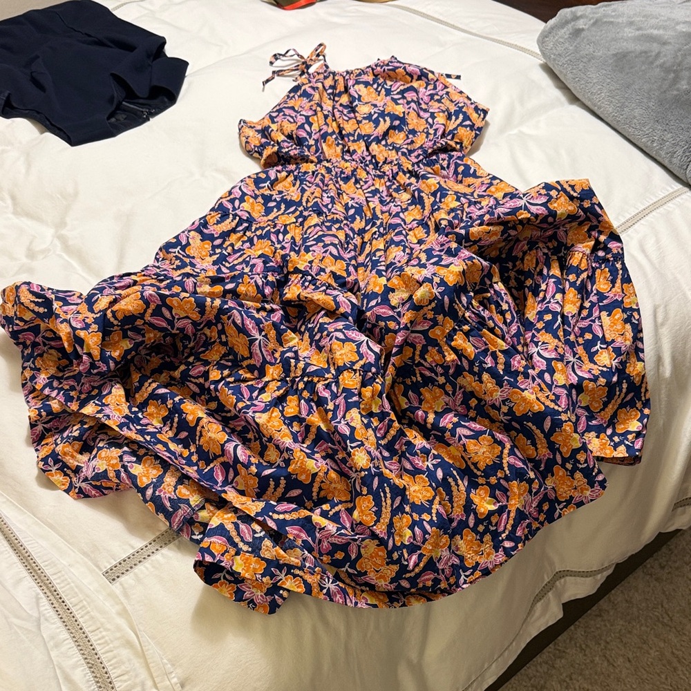 J. Crew Floral Maxi Dress - Navy and Orange